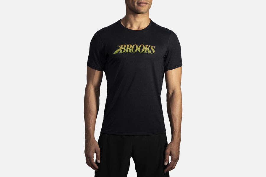 Brooks Men's Distance Graphic Sleeve Tops Black/Flying B ( DIZGR7805 )